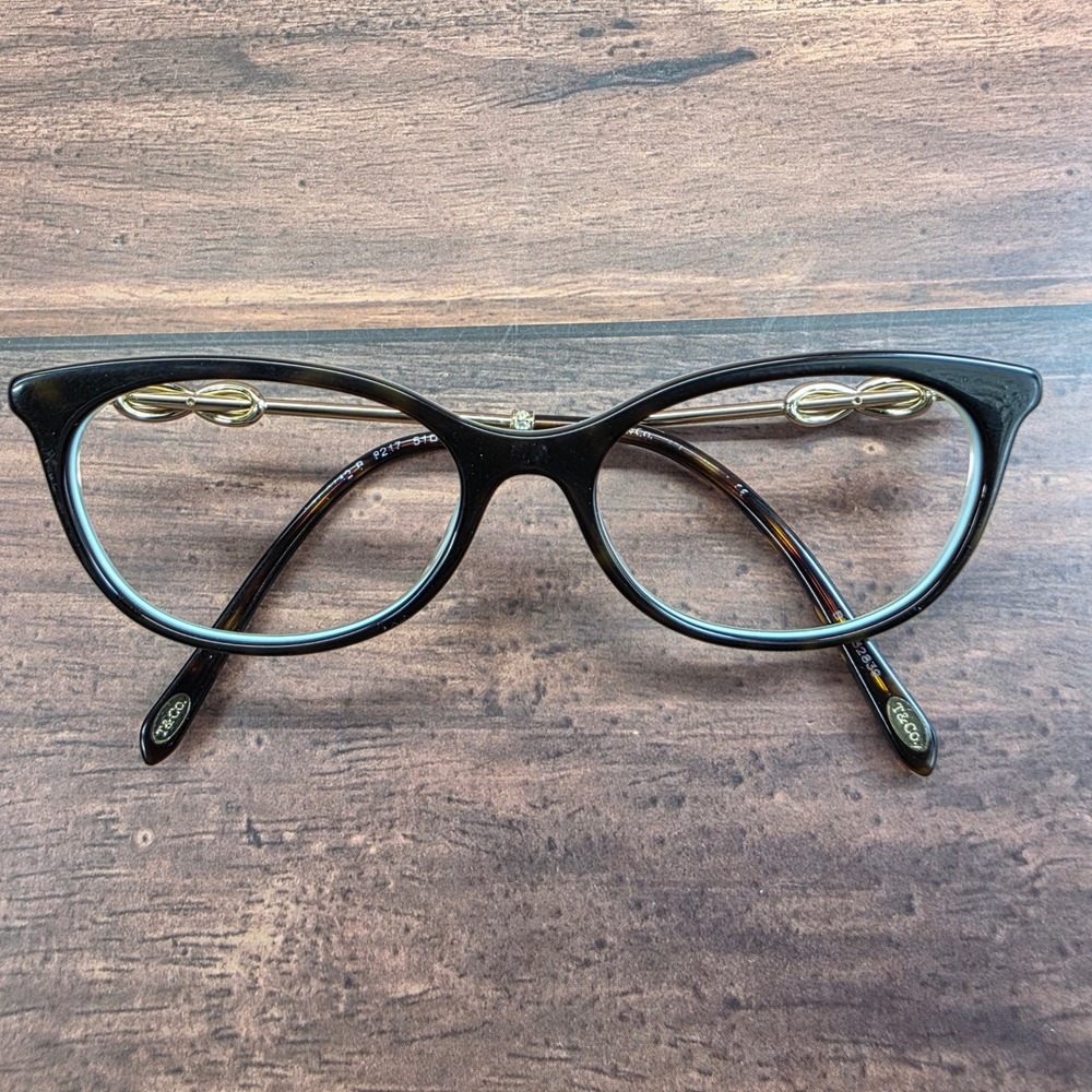 Tiffany & Co TF 2117 Tortoise Mint Green Cat Eye Eyeglasses Gold Knot 51-16-140 - Picture 6 of 8